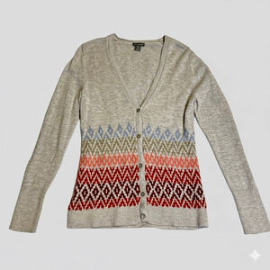 Eddie Bauer Fair Isle Cardigan Sweater W S Cotton Mohair Blend Button Front